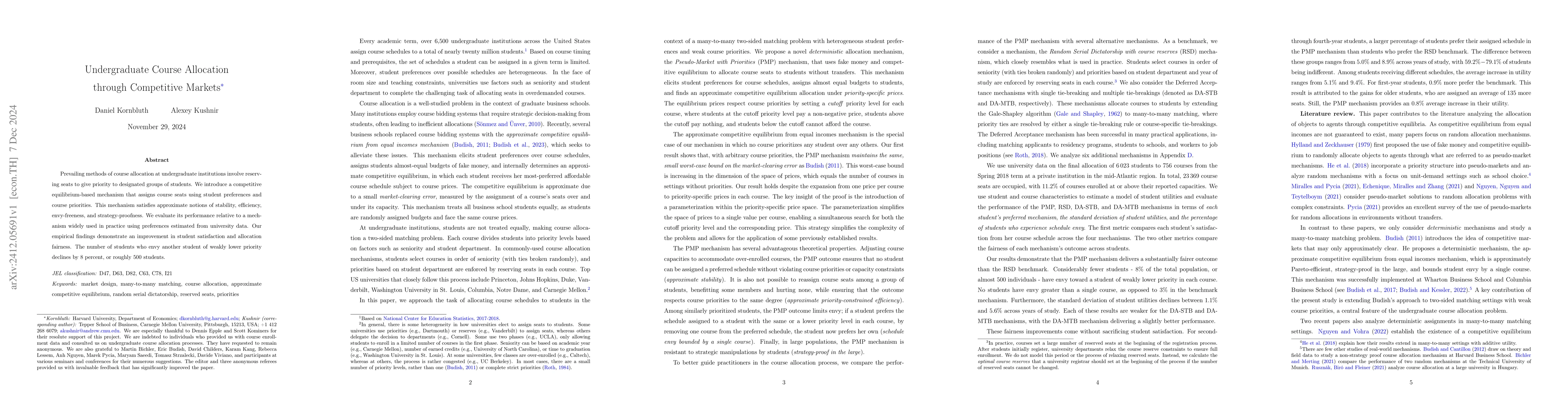 Thumbnail for Undergraduate Course Allocation through Competitive Markets