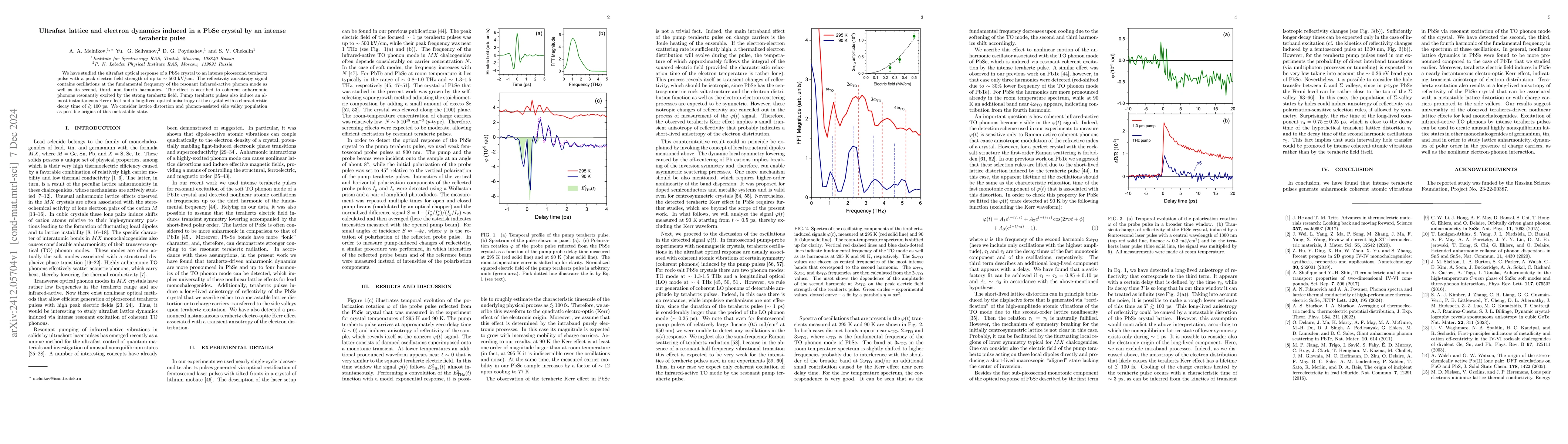 Thumbnail for Ultrafast lattice and electron dynamics induced in a PbSe crystal by an
  intense terahertz pulse