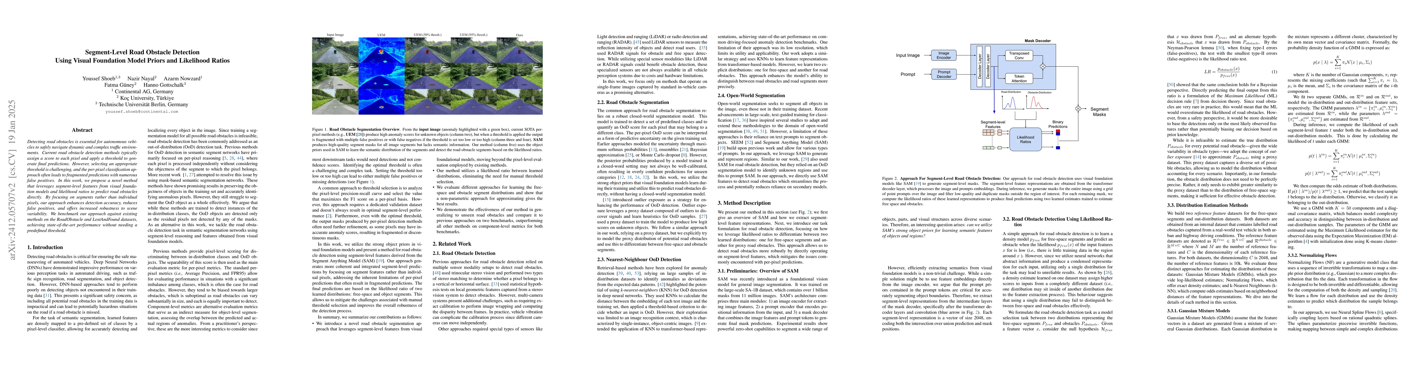 Thumbnail for Segment-Level Road Obstacle Detection Using Visual Foundation Model
  Priors and Likelihood Ratios