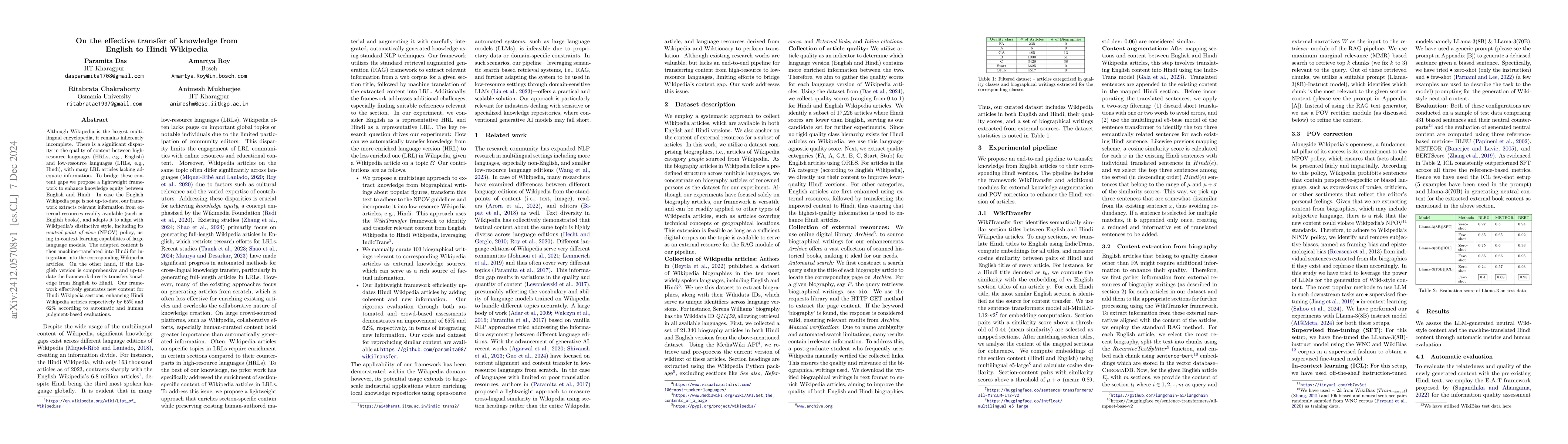 Thumbnail for On the effective transfer of knowledge from English to Hindi Wikipedia