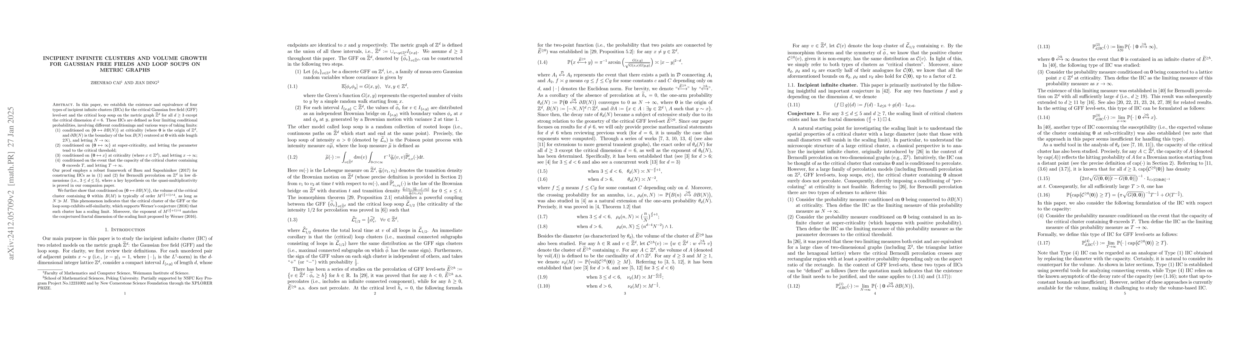 Thumbnail for Incipient infinite clusters and self-similarity for metric graph
  Gaussian free fields and loop soups