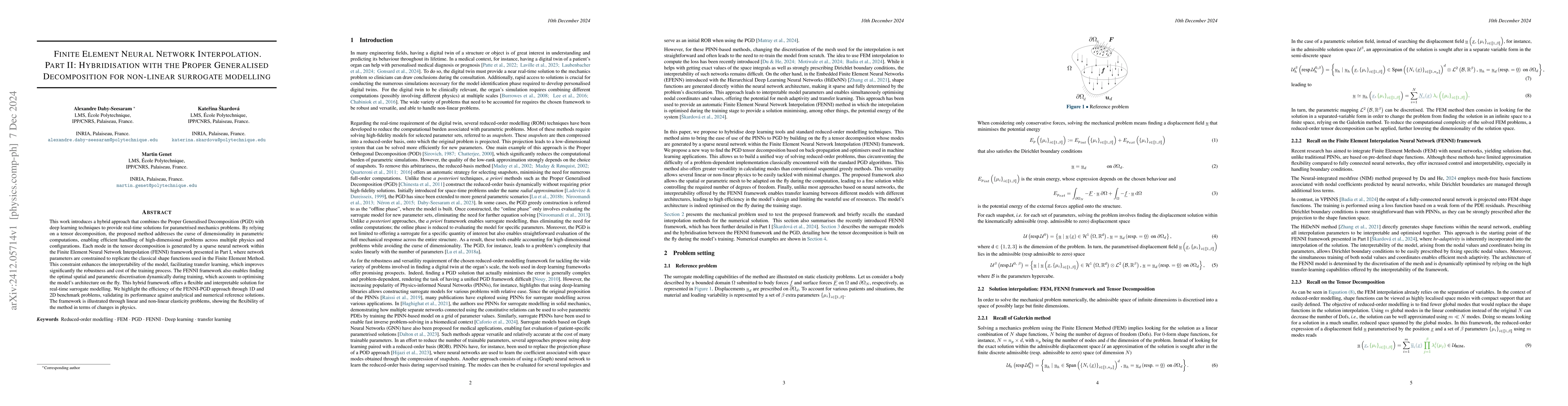 Thumbnail for Finite Element Neural Network Interpolation. Part II: Hybridisation with
  the Proper Generalised Decomposition for non-linear surrogate modelling