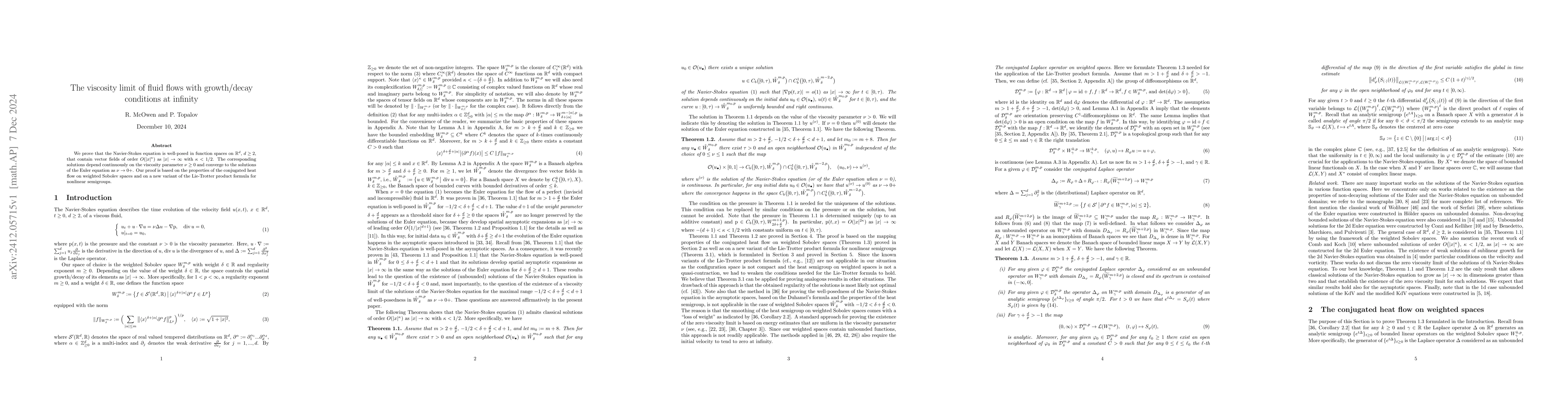 Thumbnail for The viscosity limit of fluid flows with growth/decay conditions at
  infinity