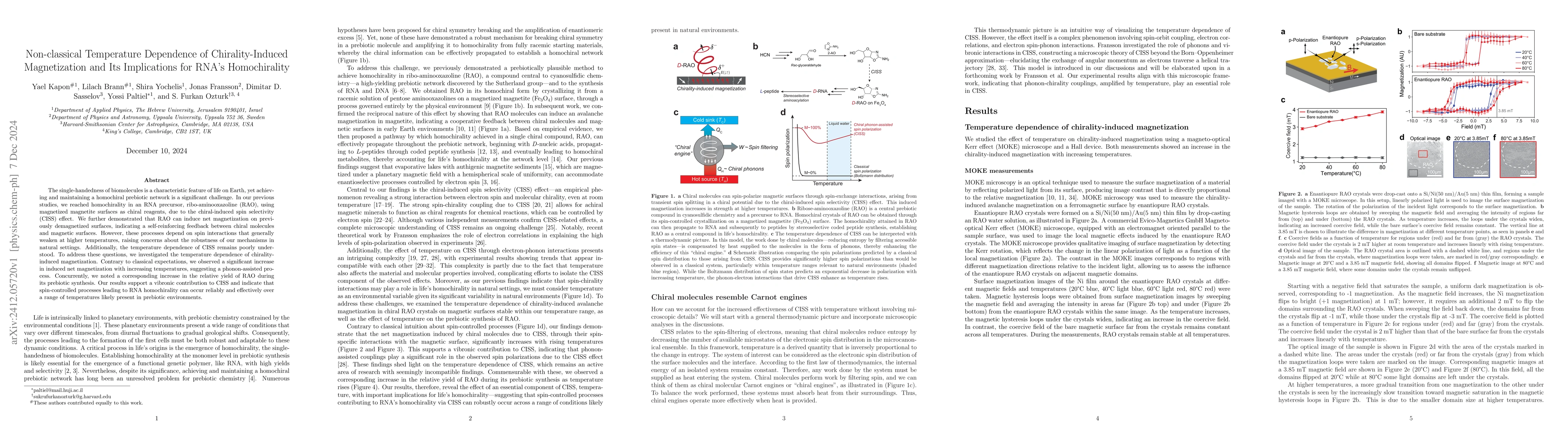 Thumbnail for Non-classical Temperature Dependence of Chirality-Induced Magnetization
  and Its Implications for RNA's Homochirality
