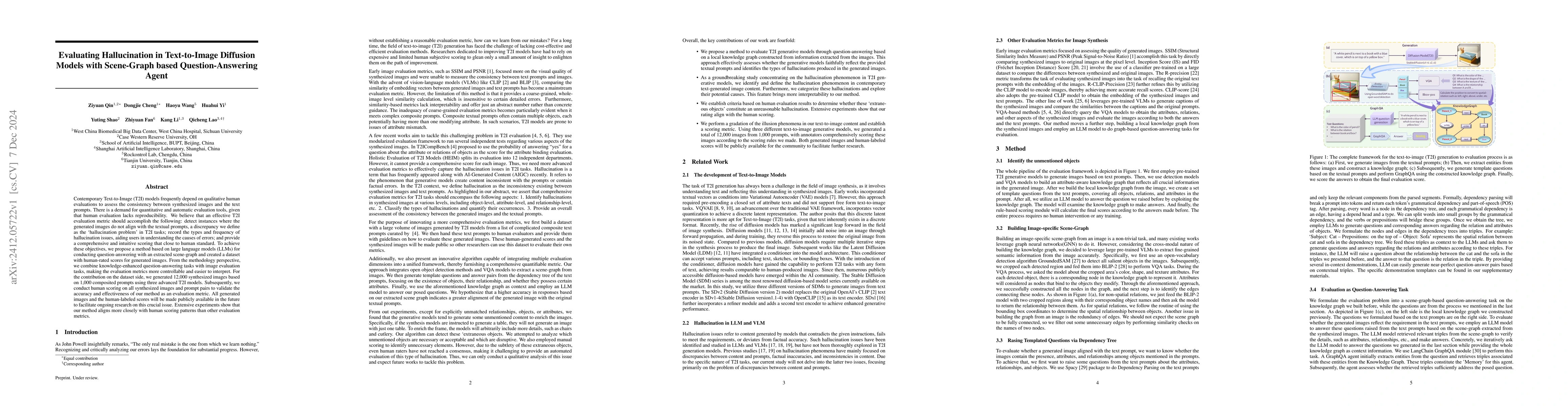 Thumbnail for Evaluating Hallucination in Text-to-Image Diffusion Models with
  Scene-Graph based Question-Answering Agent