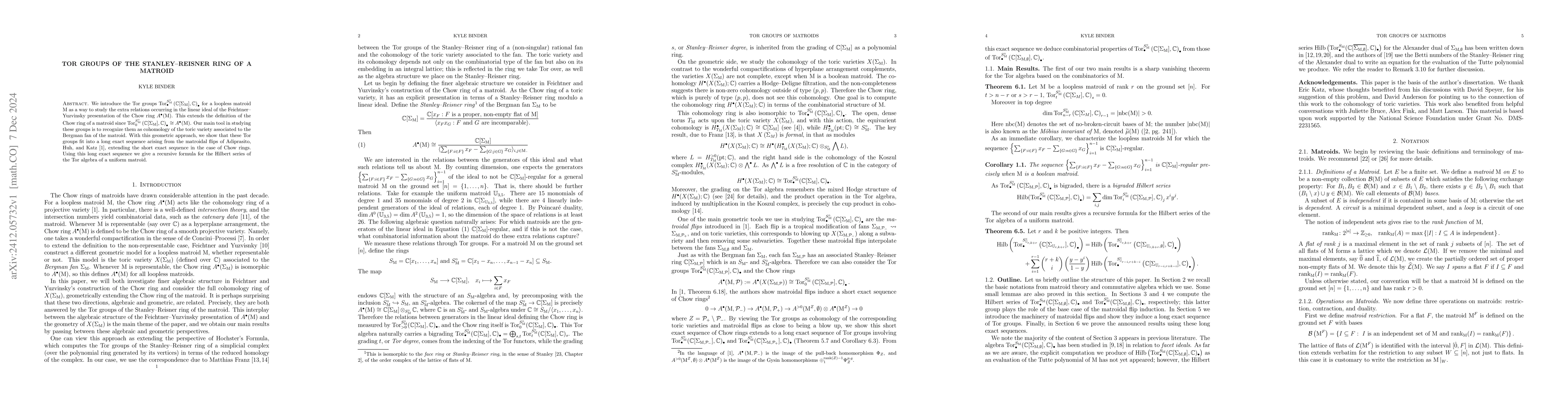 Thumbnail for Tor Groups of the Stanley-Reisner Ring of a Matroid