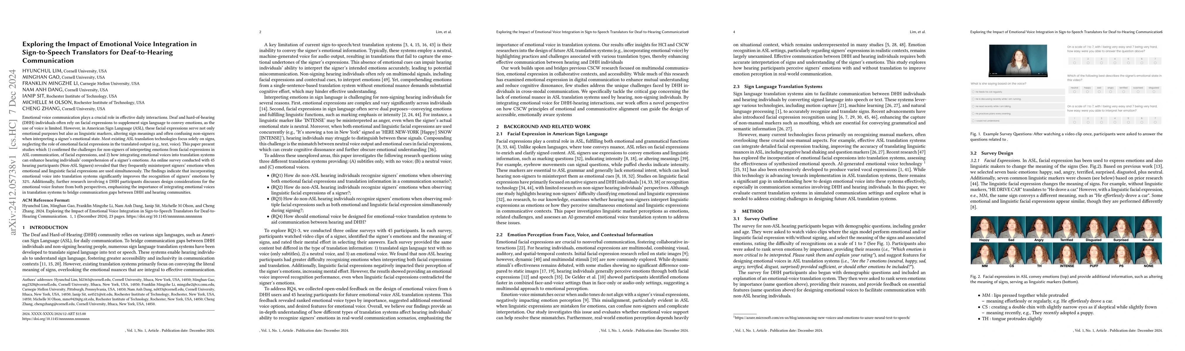 Thumbnail for Exploring the Impact of Emotional Voice Integration in Sign-to-Speech
  Translators for Deaf-to-Hearing Communication