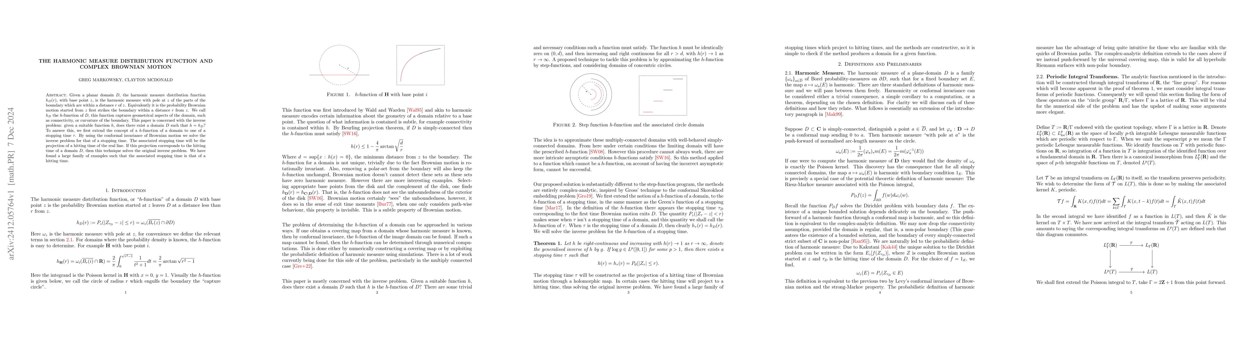 Thumbnail for The Harmonic Measure Distribution Function and Complex Brownian Motion