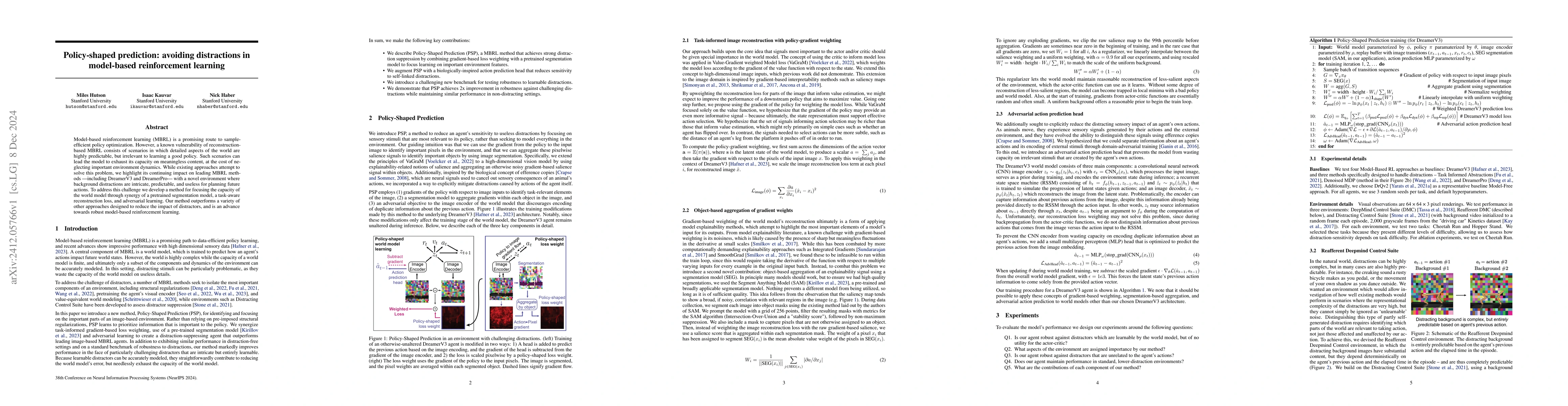 Thumbnail for Policy-shaped prediction: avoiding distractions in model-based
  reinforcement learning