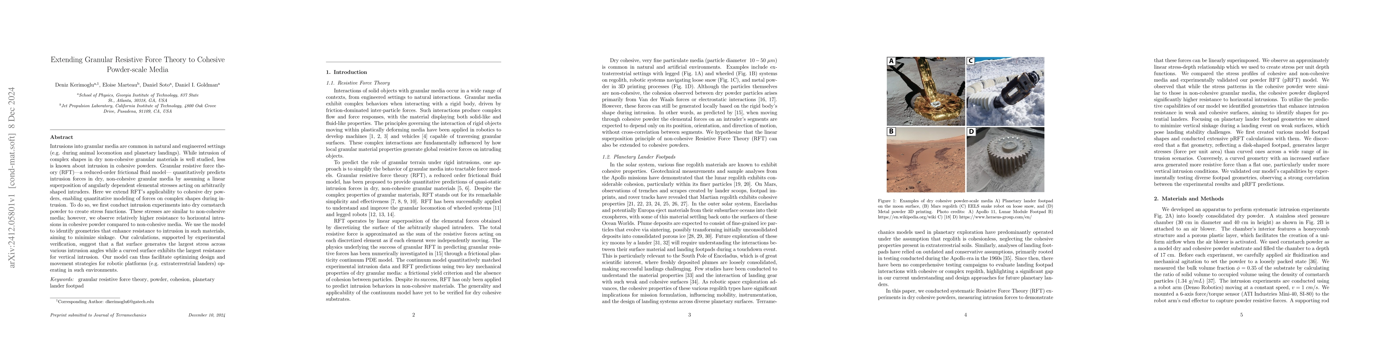 Thumbnail for Extending Granular Resistive Force Theory to Cohesive Powder-scale Media