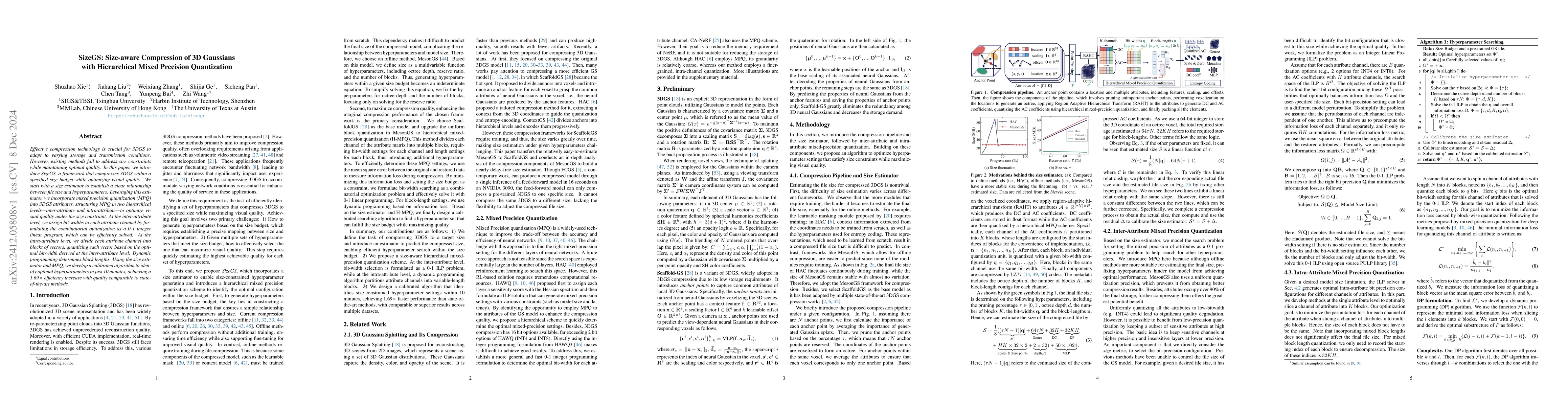 Thumbnail for SizeGS: Size-aware Compression of 3D Gaussians with Hierarchical Mixed
  Precision Quantization