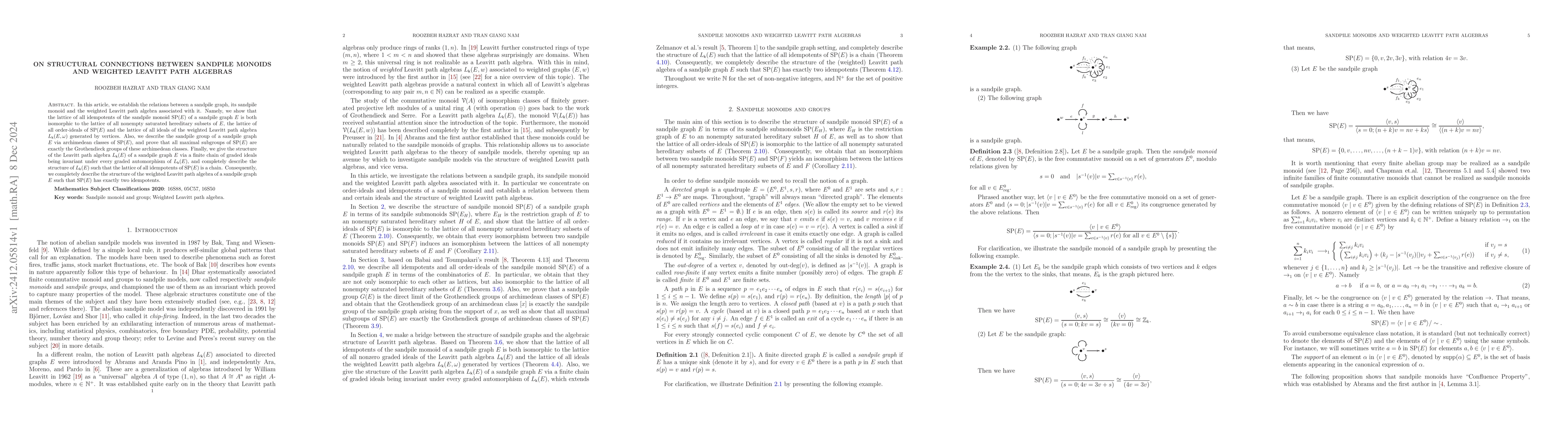 Thumbnail for On structural connections between sandpile monoids and weighted Leavitt
  path algebras