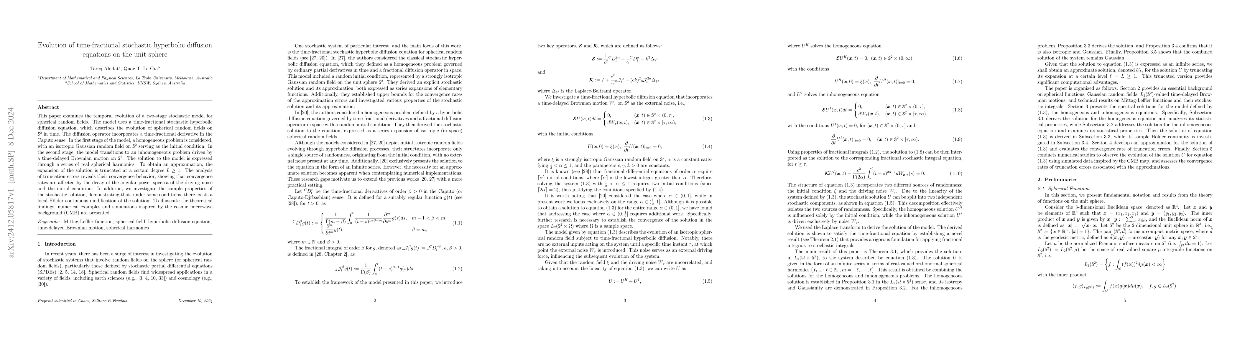 Thumbnail for Evolution of time-fractional stochastic hyperbolic diffusion equations
  on the unit sphere