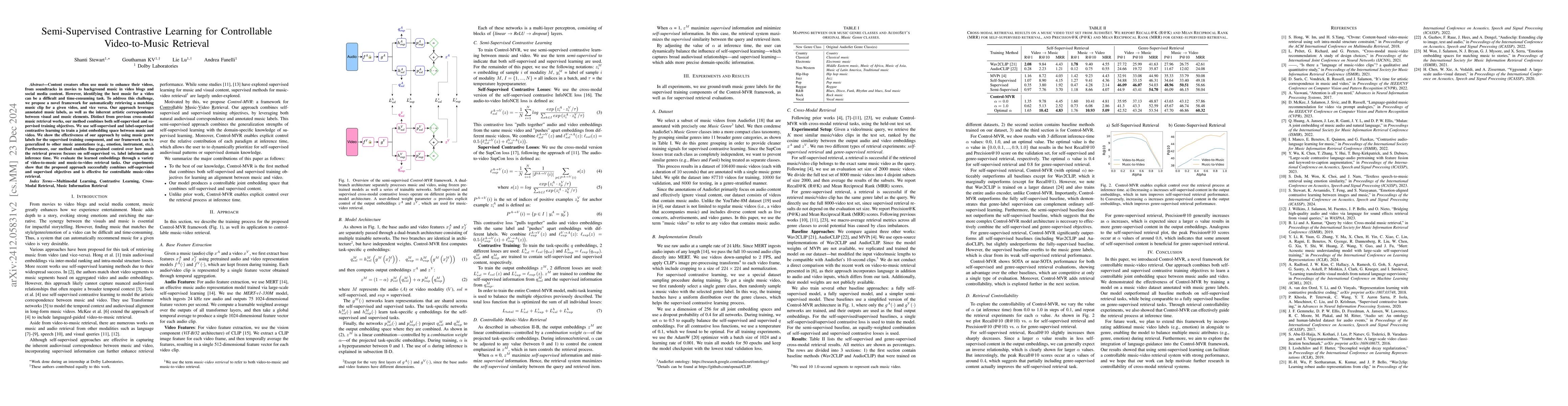 Thumbnail for Semi-Supervised Contrastive Learning for Controllable Video-to-Music
  Retrieval