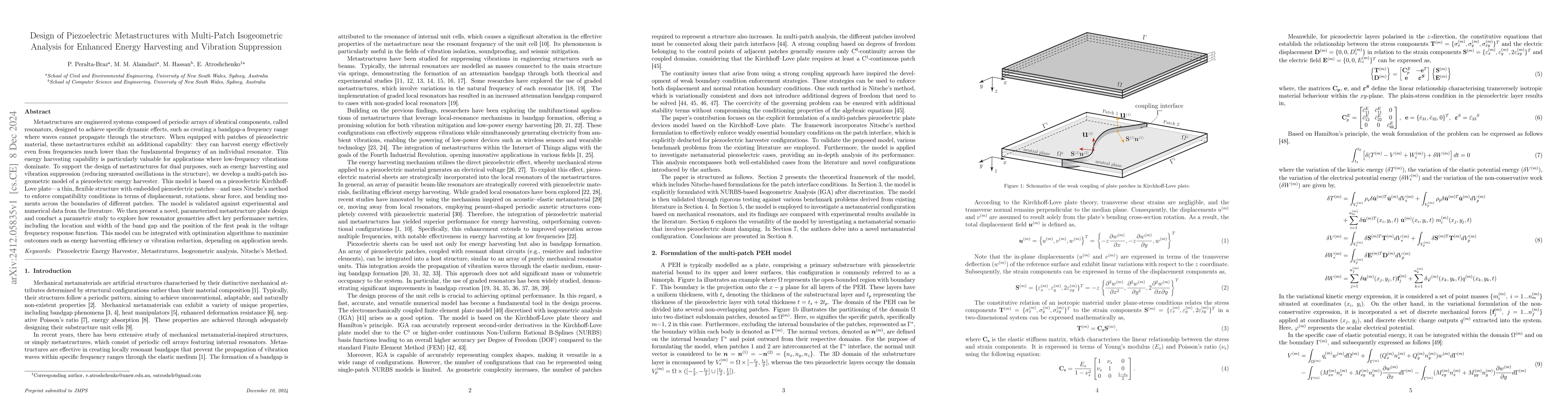 Thumbnail for Design of Piezoelectric Metastructures with Multi-Patch Isogeometric
  Analysis for Enhanced Energy Harvesting and Vibration Suppression