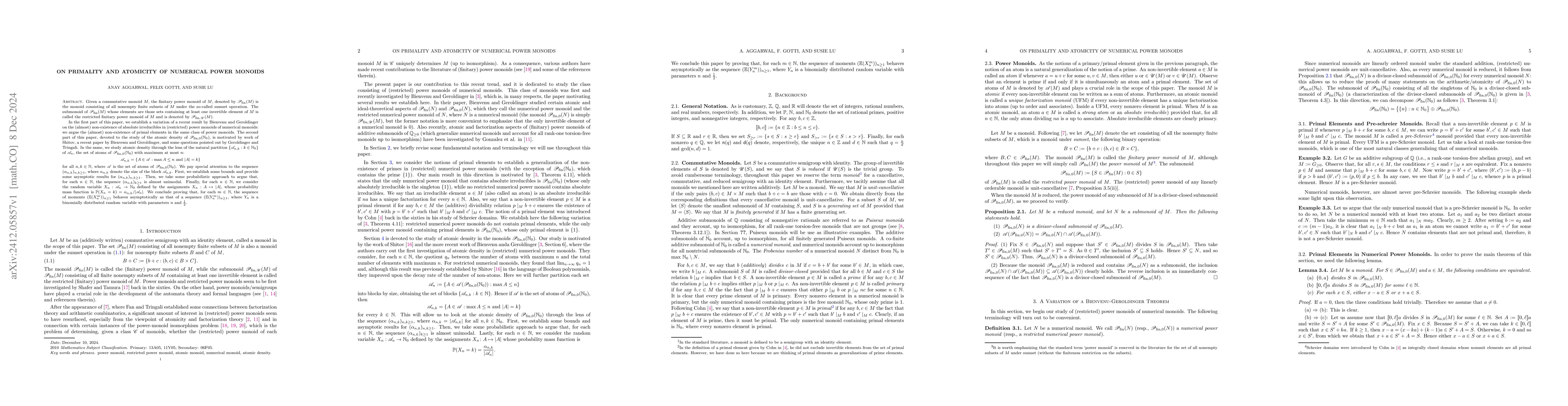 Thumbnail for On primality and atomicity of numerical power monoids