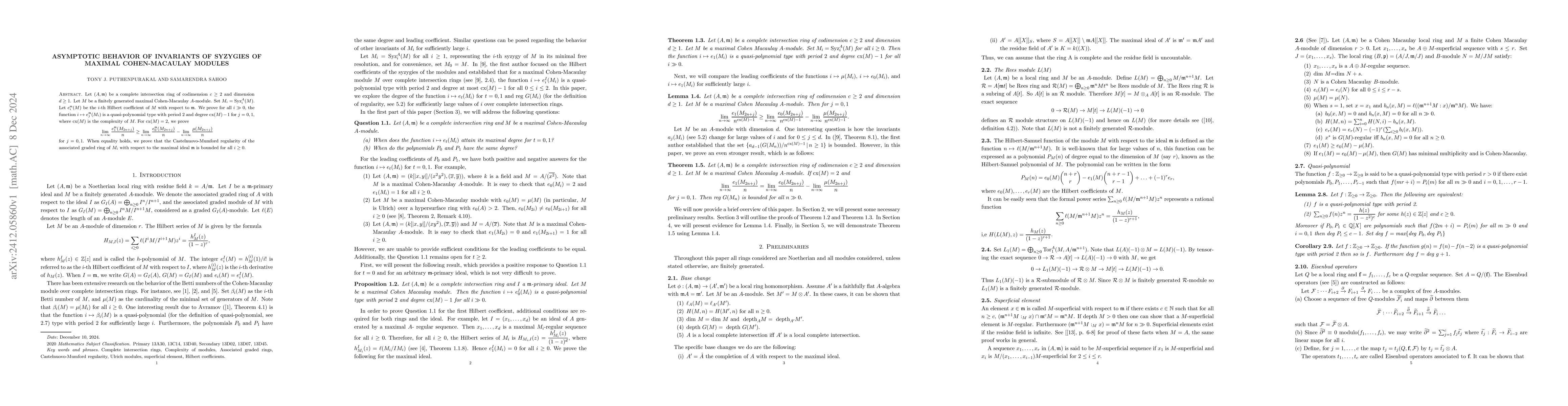 Thumbnail for Asymptotic behavior of invariants of syzygies of maximal Cohen-Macaulay
  modules