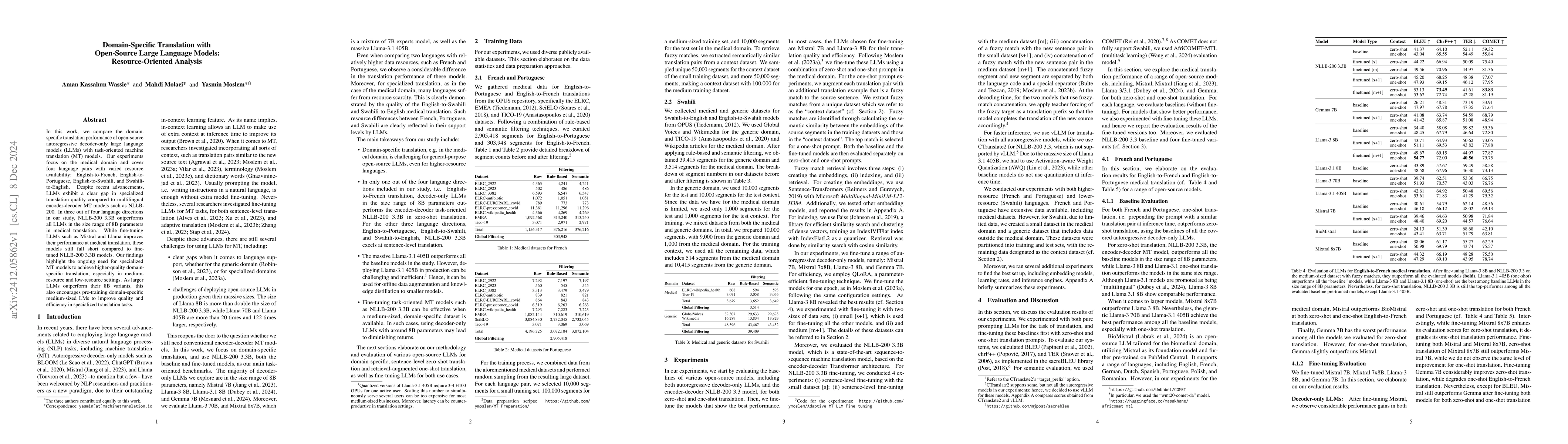 Thumbnail for Domain-Specific Translation with Open-Source Large Language Models:
  Resource-Oriented Analysis