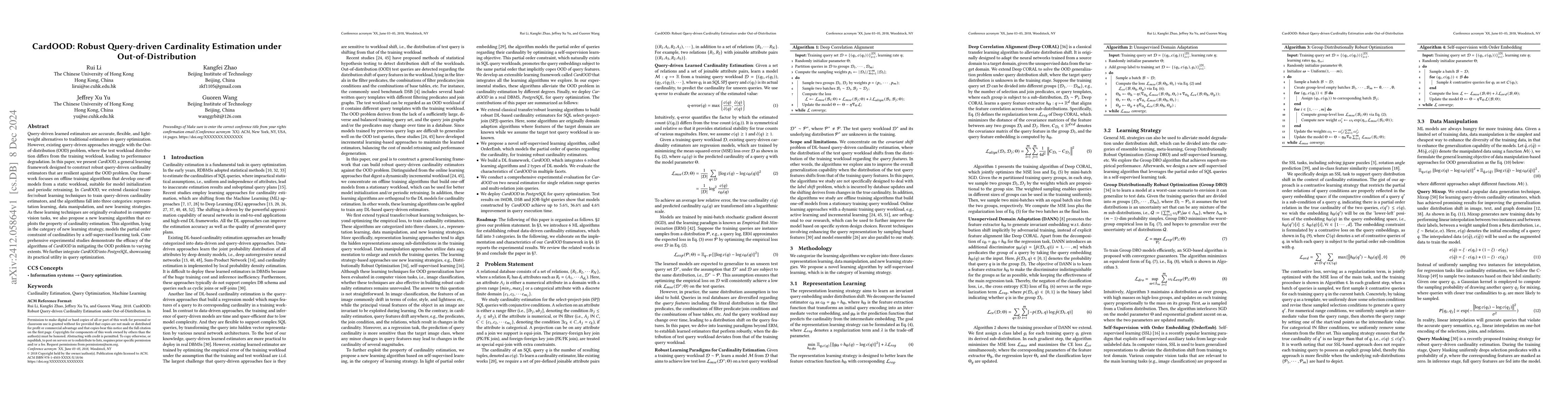 Thumbnail for CardOOD: Robust Query-driven Cardinality Estimation under
  Out-of-Distribution