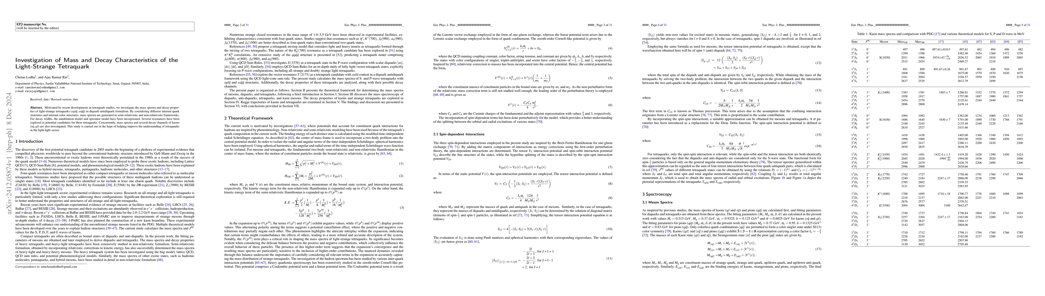 Thumbnail for Investigation of Mass and Decay Characteristics of the Light-Strange
  Tetraquark