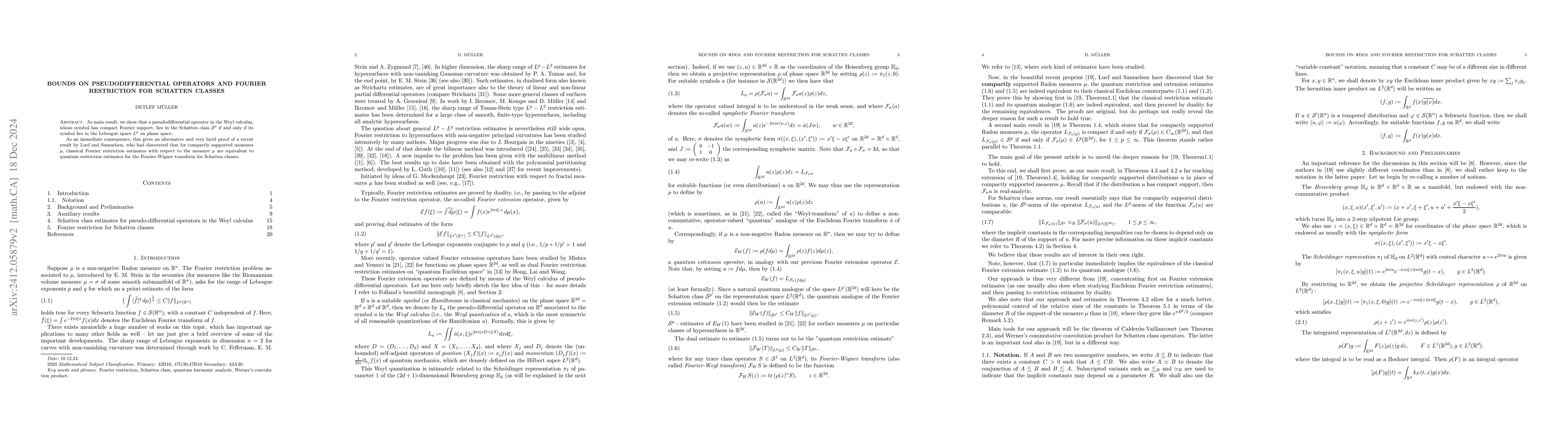 Thumbnail for Bounds on pseudodifferential operators and Fourier restriction for
  Schatten classes