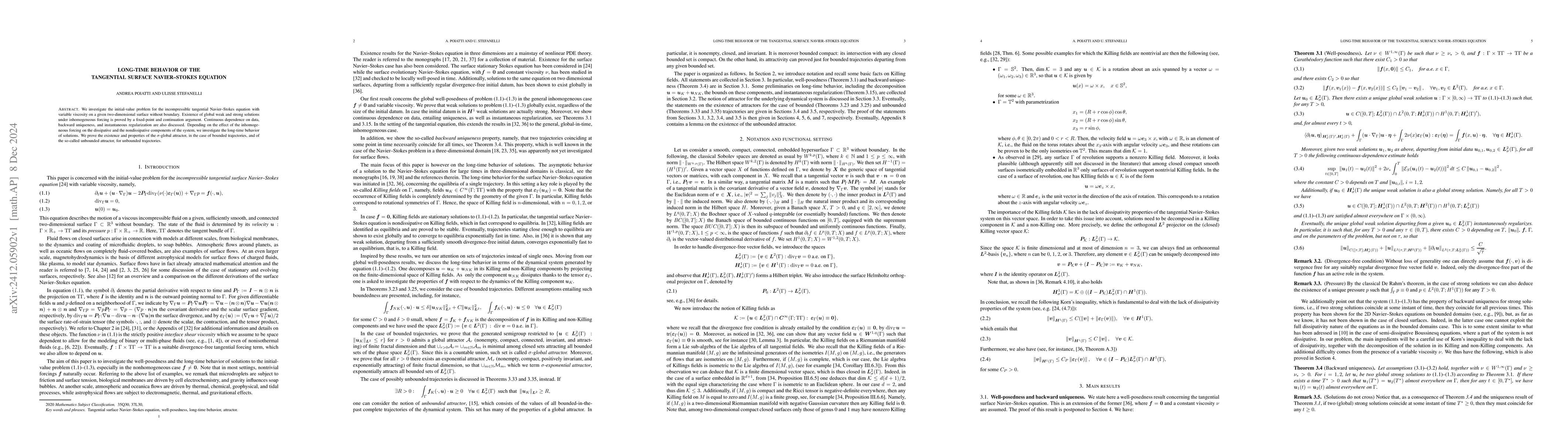 Thumbnail for Long-Time behavior of the tangential surface Navier-Stokes equation