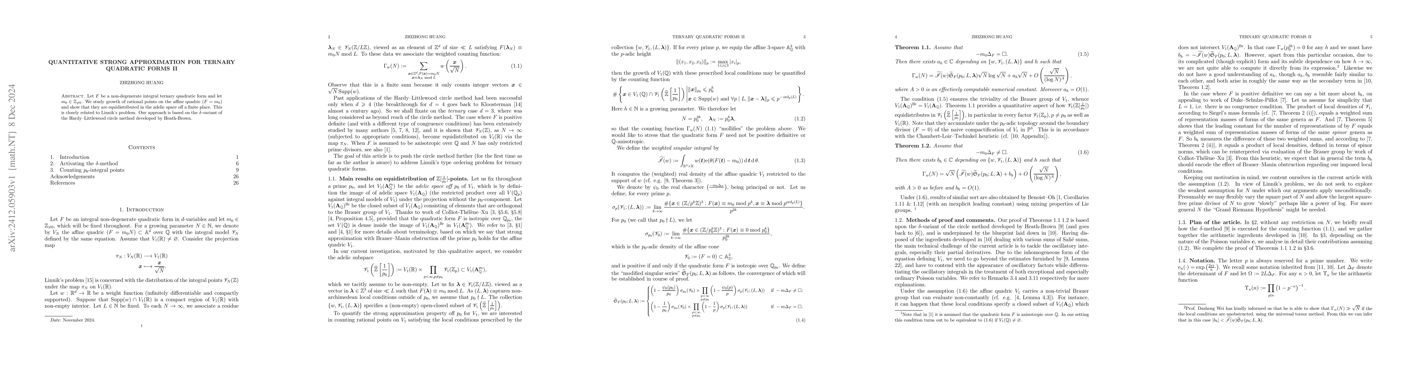 Thumbnail for Quantitative strong approximation for ternary quadratic forms II