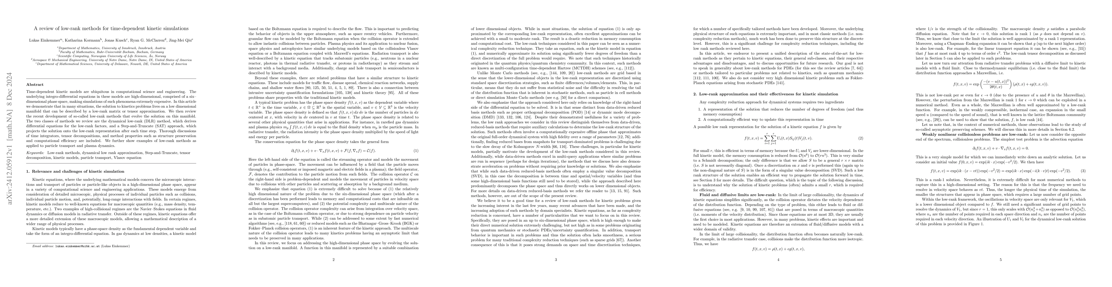 Thumbnail for A review of low-rank methods for time-dependent kinetic simulations