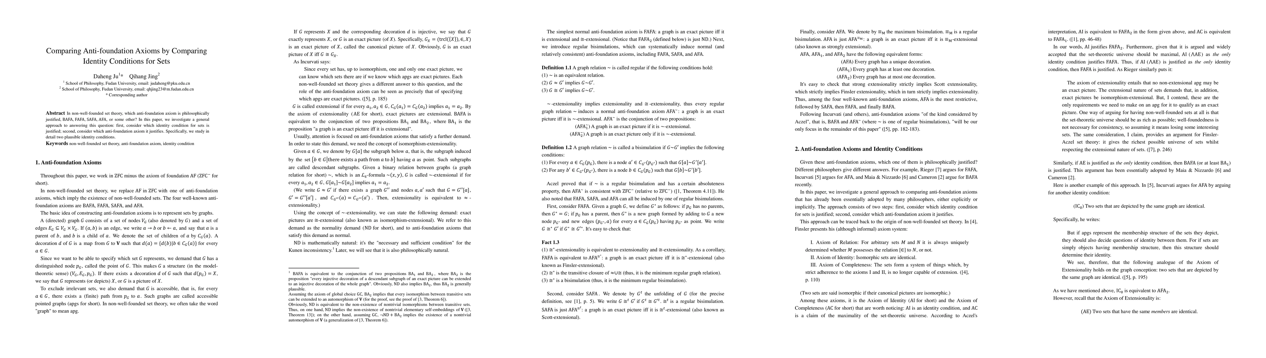 Thumbnail for Comparing Anti-foundation Axioms by Comparing Identity Conditions for
  Sets