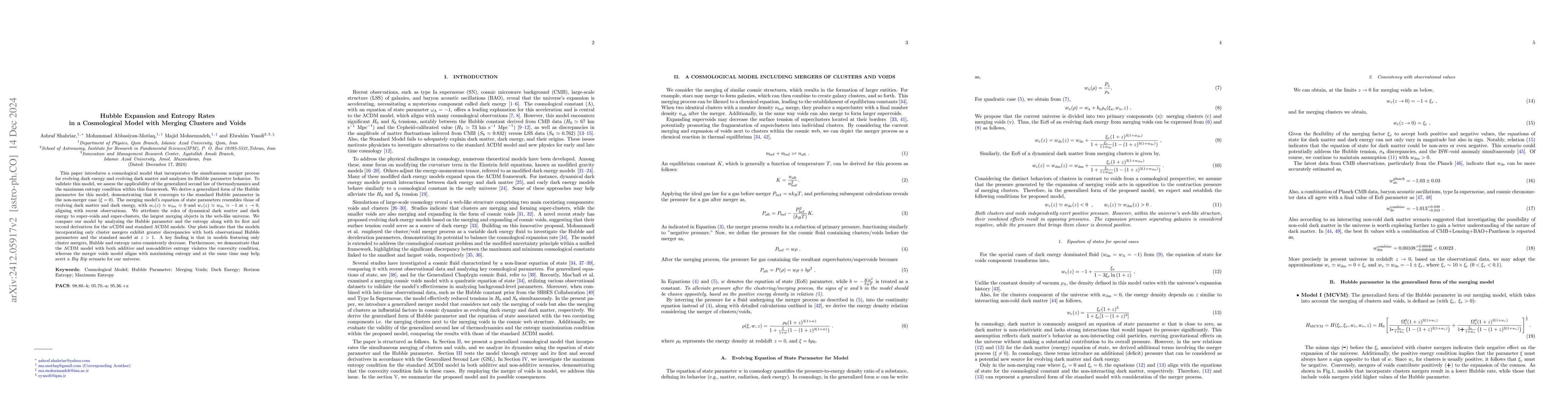 Thumbnail for Hubble Expansion and Entropy Rates in a Cosmological Model with Merging
  Clusters and Voids