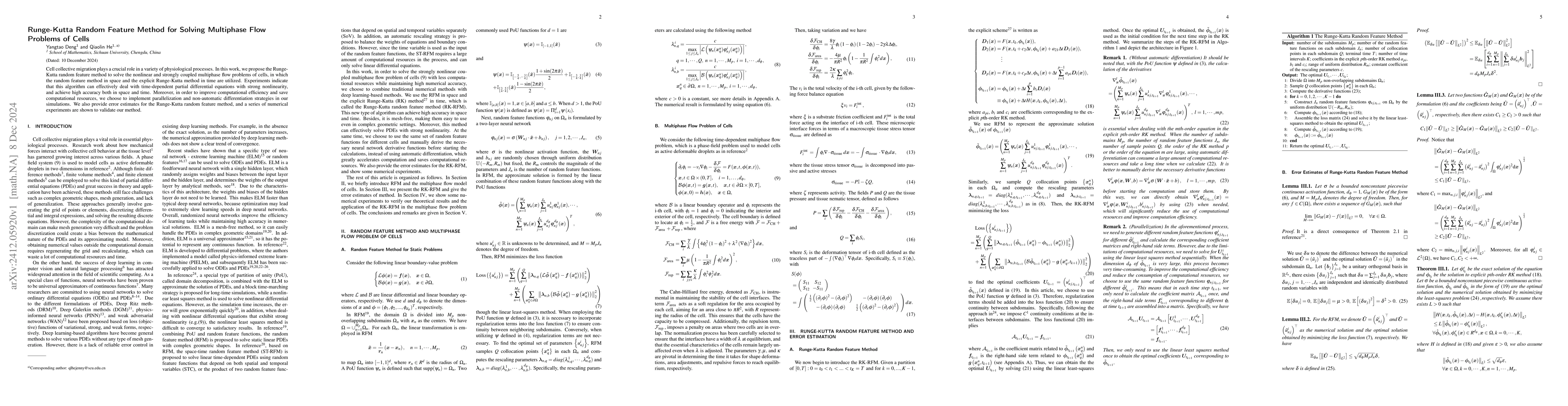 Thumbnail for Runge-Kutta Random Feature Method for Solving Multiphase Flow Problems
  of Cells