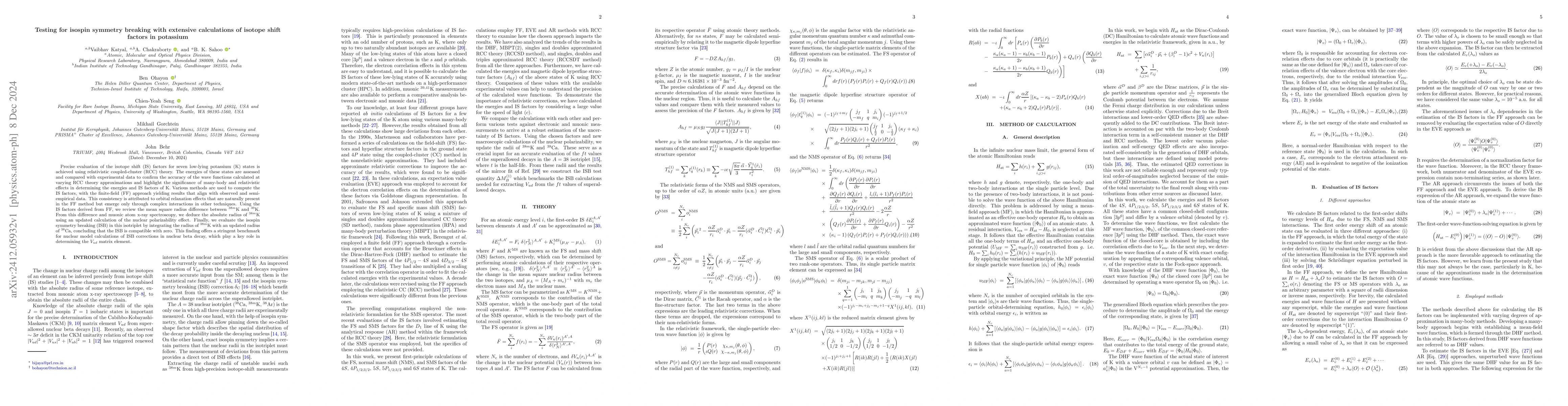 Thumbnail for Testing for isospin symmetry breaking with extensive calculations of
  isotope shift factors in potassium
