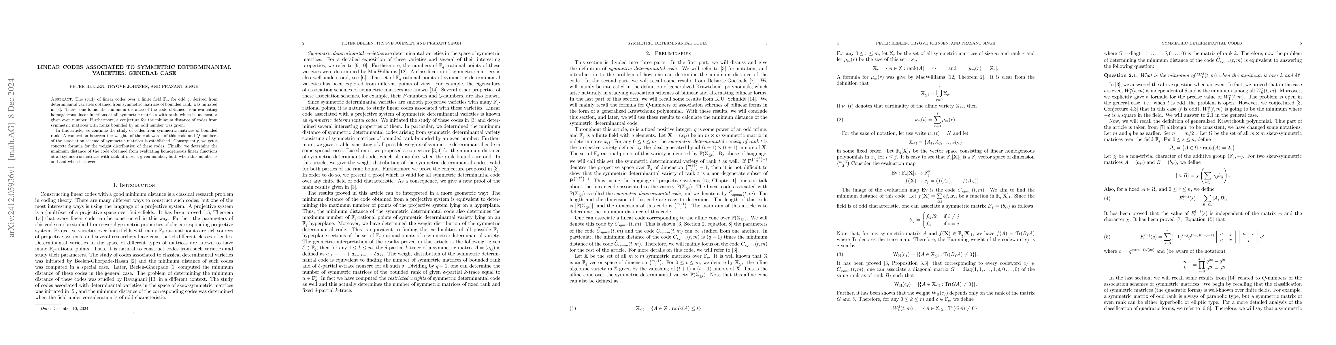Thumbnail for Linear codes associated to symmetric determinantal varieties; General
  case