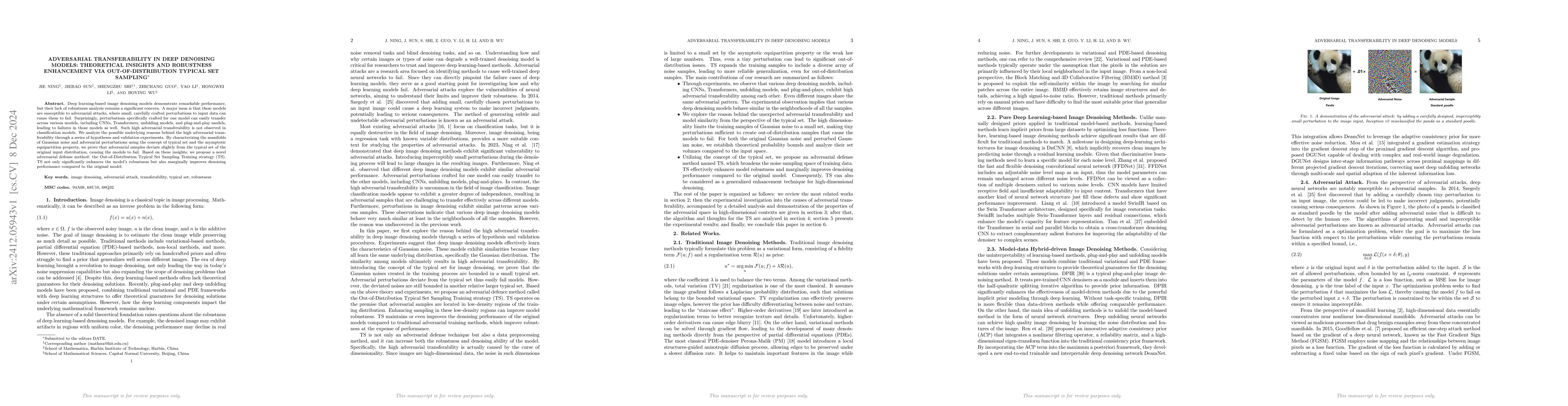 Thumbnail for Adversarial Transferability in Deep Denoising Models: Theoretical
  Insights and Robustness Enhancement via Out-of-Distribution Typical Set
  Sampling