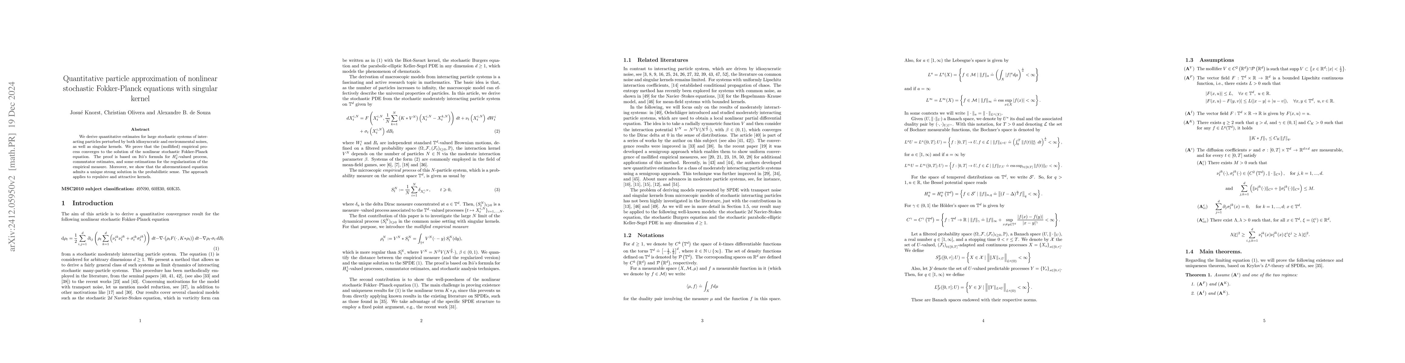 Thumbnail for Quantitative particle approximation of nonlinear stochastic
  Fokker-Planck equations with singular kernel