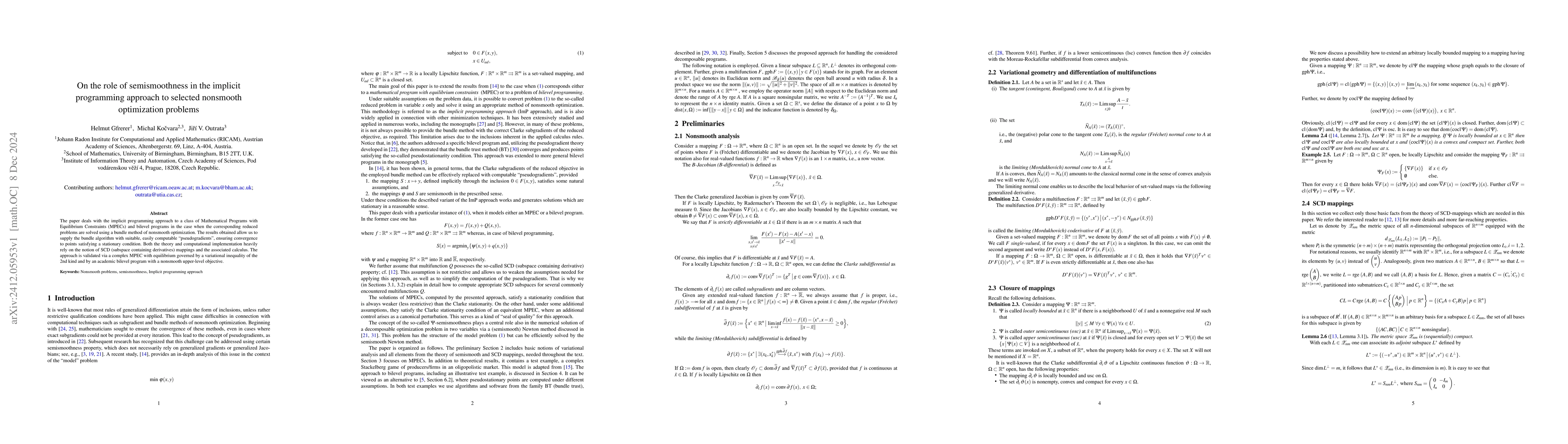 Thumbnail for On the role of semismoothness in the implicit programming approach to
  selected nonsmooth optimization problems