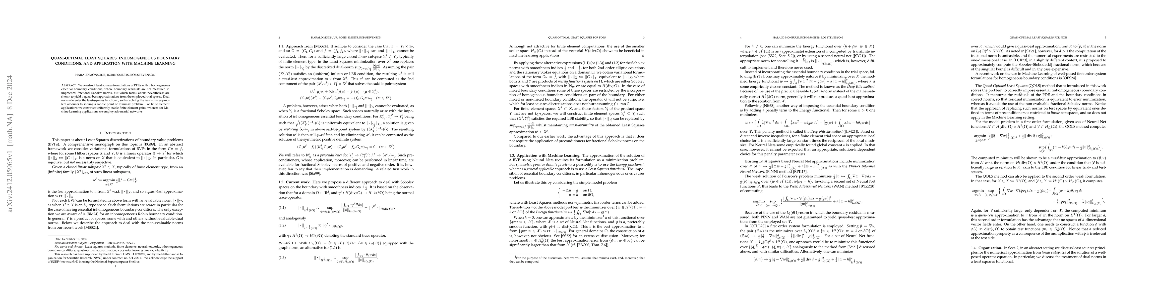 Thumbnail for Quasi-Optimal Least Squares: Inhomogeneous boundary conditions, and
  application with machine learning