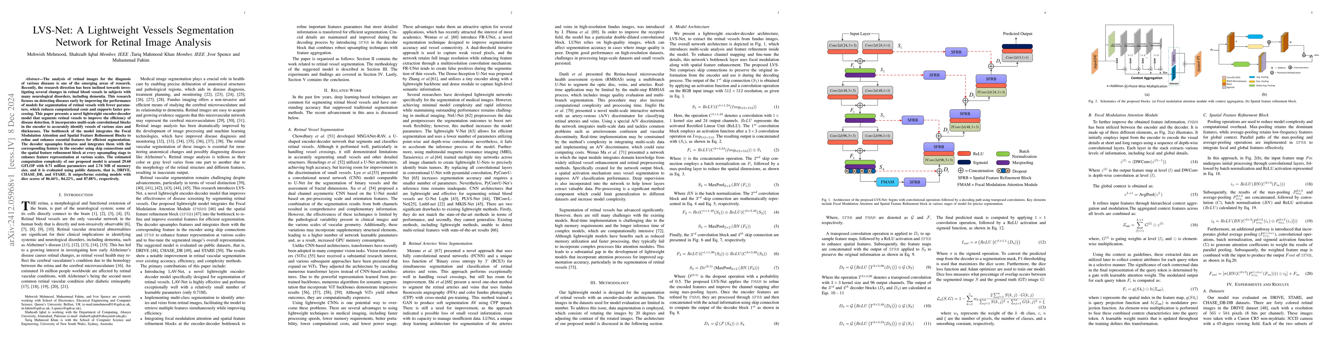 Thumbnail for LVS-Net: A Lightweight Vessels Segmentation Network for Retinal Image
  Analysis