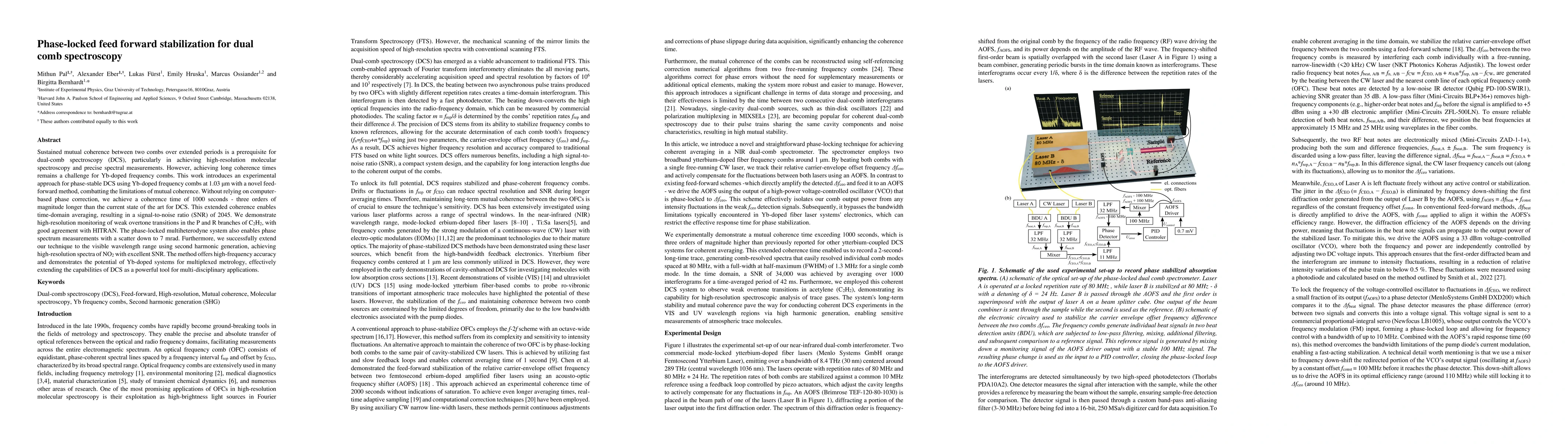 Thumbnail for Phase-locked feed forward stabilization for dual comb spectroscopy