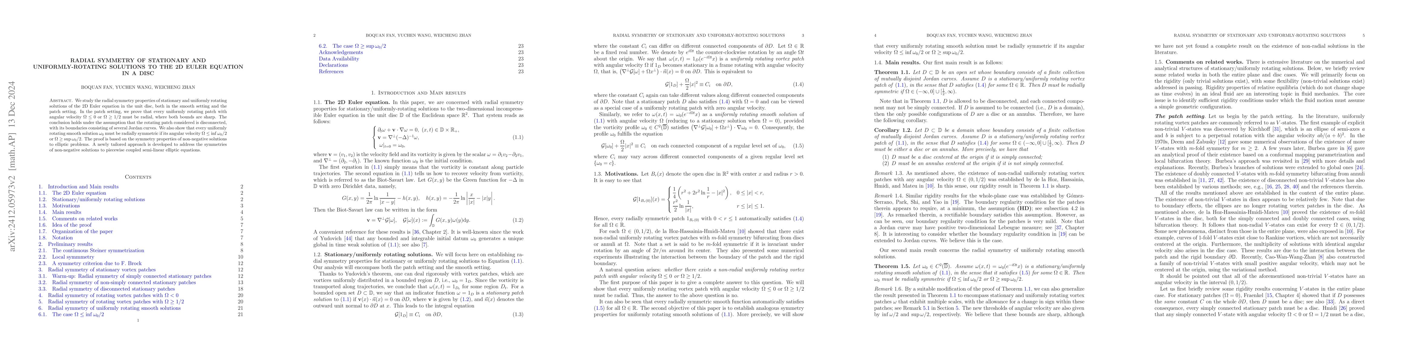 Thumbnail for Radial symmetry of rotating vortex patches to the 2D Euler equation in a
  disc
