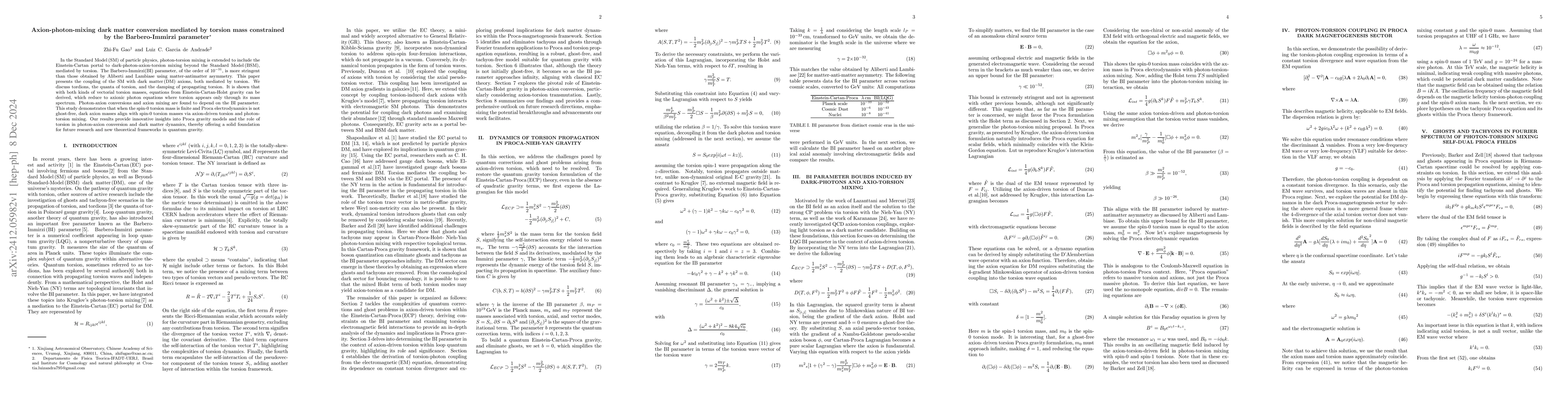 Thumbnail for Axion-photon-mixing dark matter conversion mediated by torsion mass
  constrained by the Barbero-Immirzi parameter