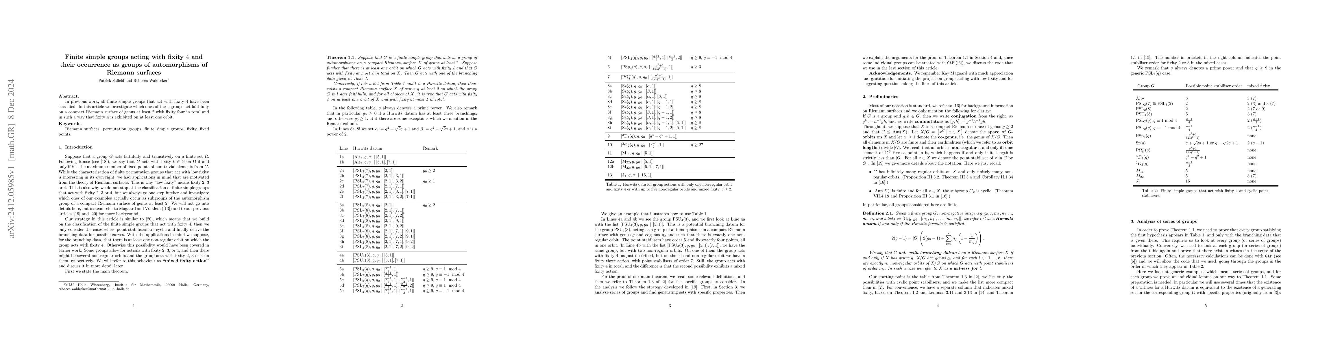 Thumbnail for Finite simple groups acting with fixity 4 and their occurrence as groups
  of automorphisms of Riemann surfaces