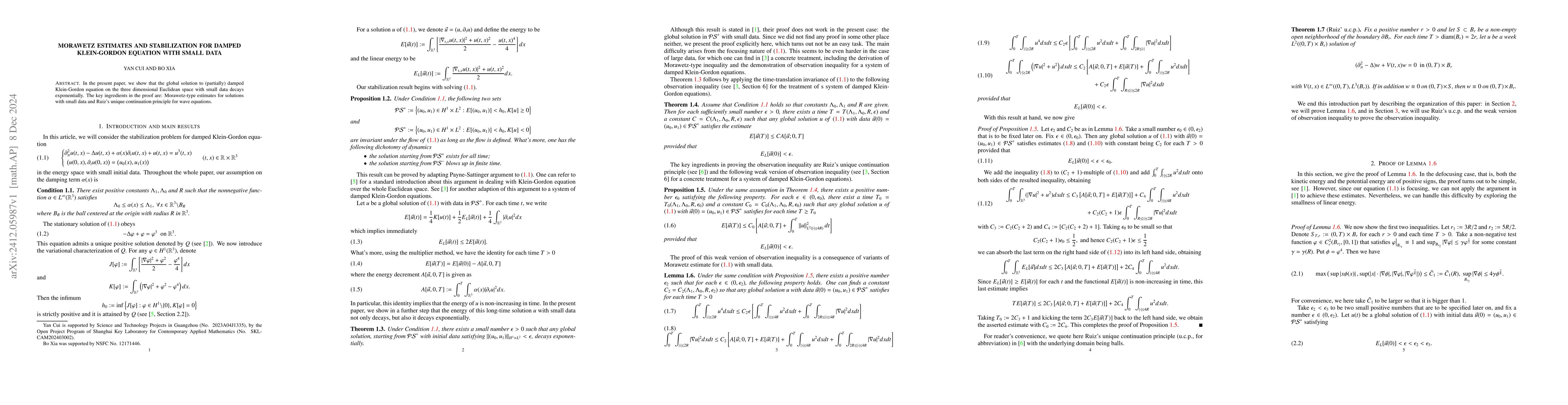 Thumbnail for Morawetz estimates and stabilization for damped Klein-Gordon equation
  with small data