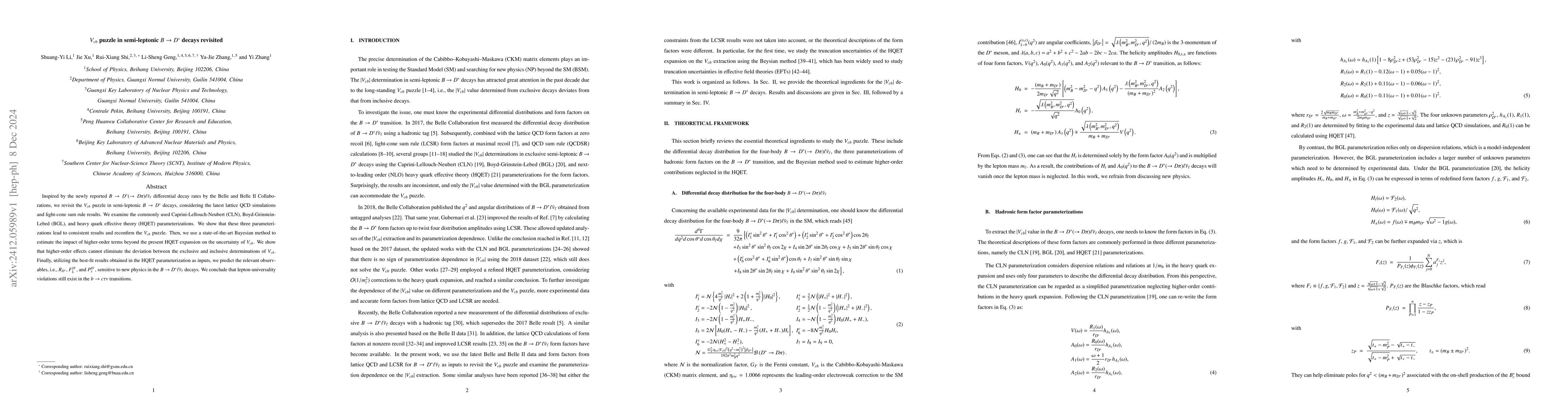 Thumbnail for $V_{cb}$ puzzle in semi-leptonic $B\to D^*$ decays revisited