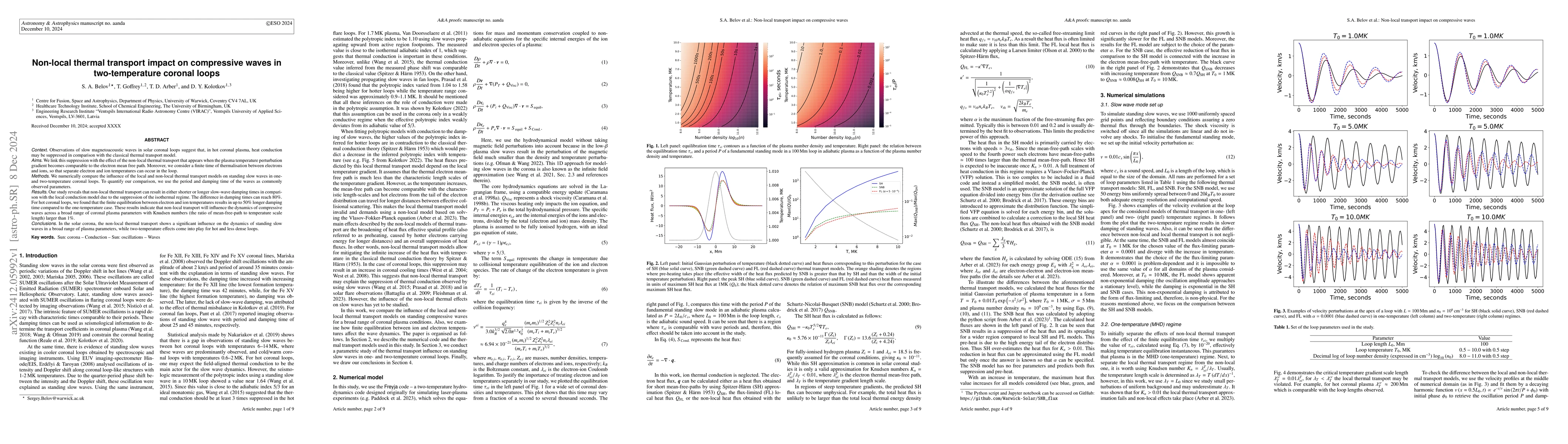 Thumbnail for Non-local thermal transport impact on compressive waves in
  two-temperature coronal loops