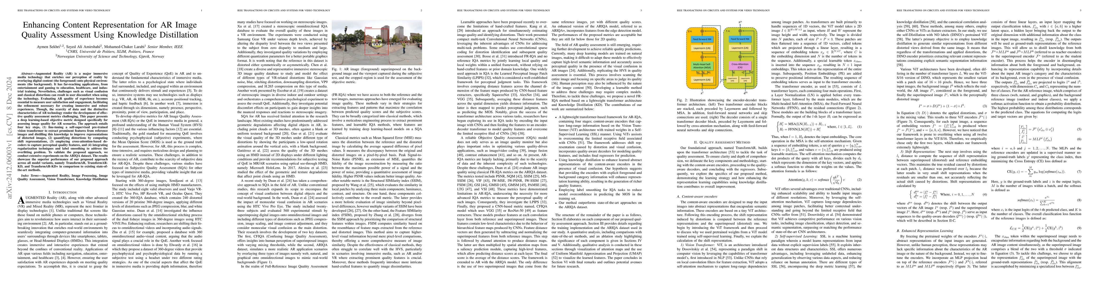 Thumbnail for Enhancing Content Representation for AR Image Quality Assessment Using
  Knowledge Distillation