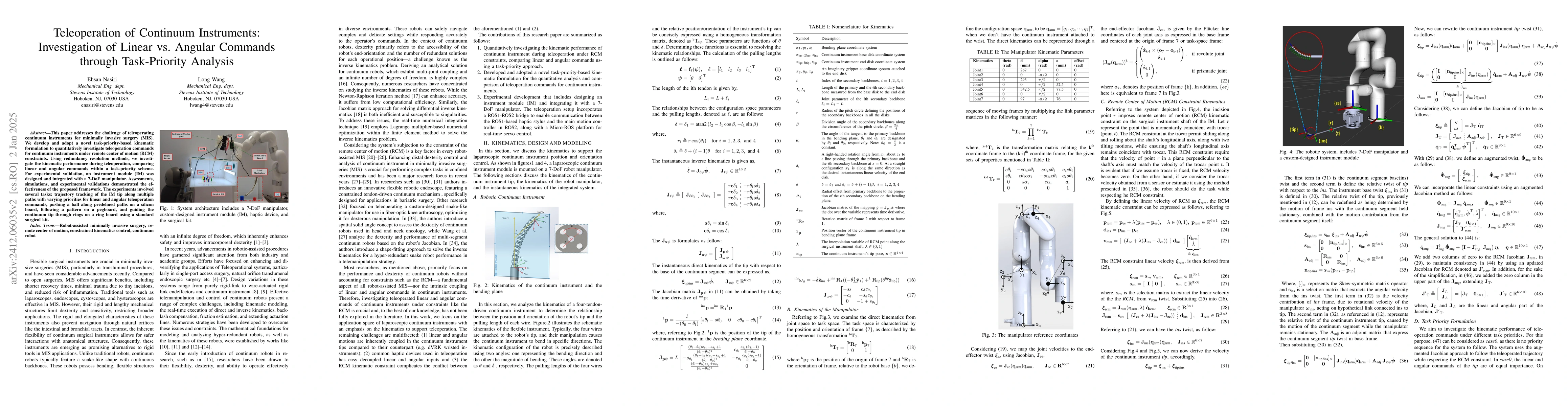 Thumbnail for Teleoperation of Continuum Instruments: Investigation of Linear vs.
  Angular Commands through Task-Priority Analysis