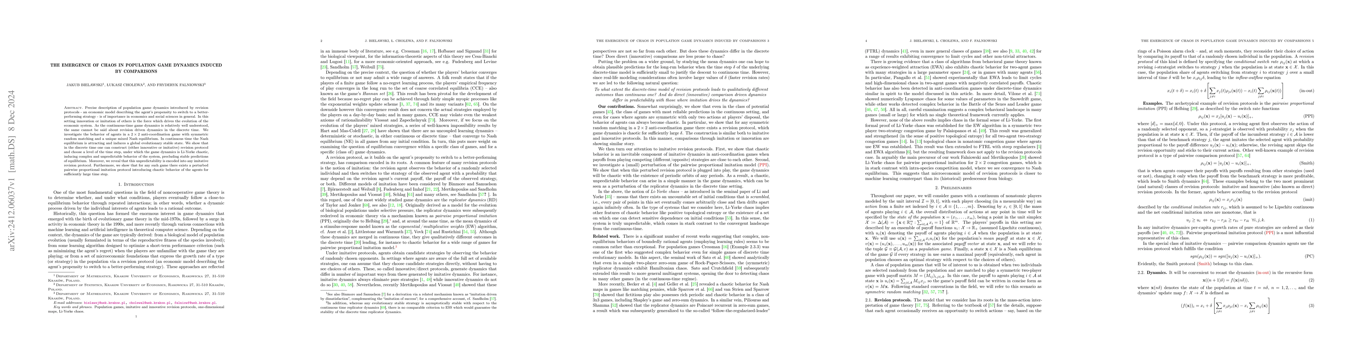 Thumbnail for The emergence of chaos in population game dynamics induced by
  comparisons