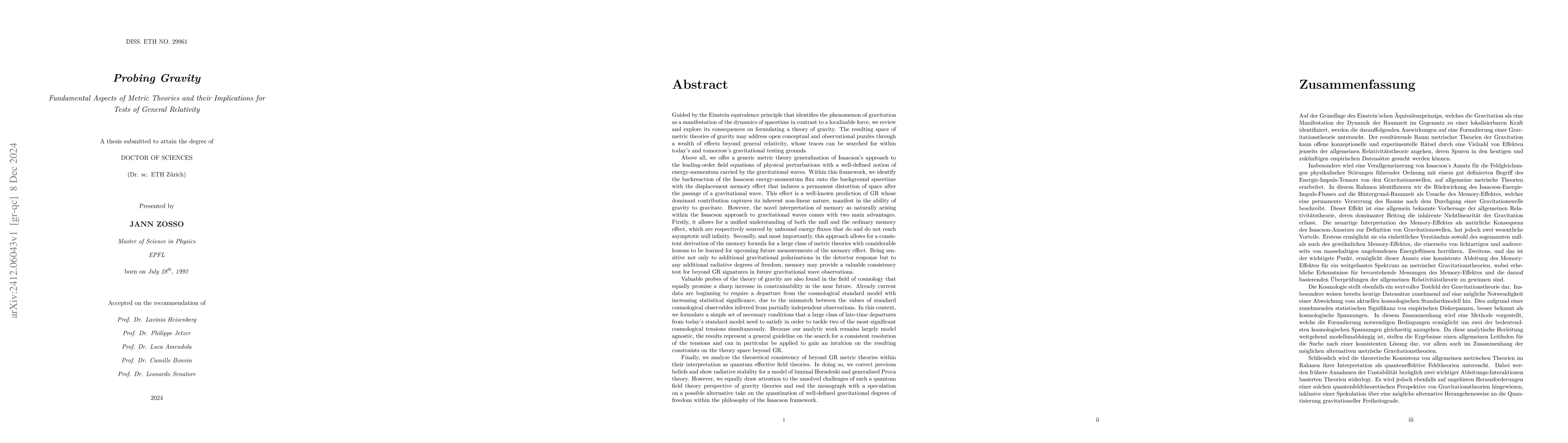 Thumbnail for Probing Gravity -- Fundamental Aspects of Metric Theories and their
  Implications for Tests of General Relativity