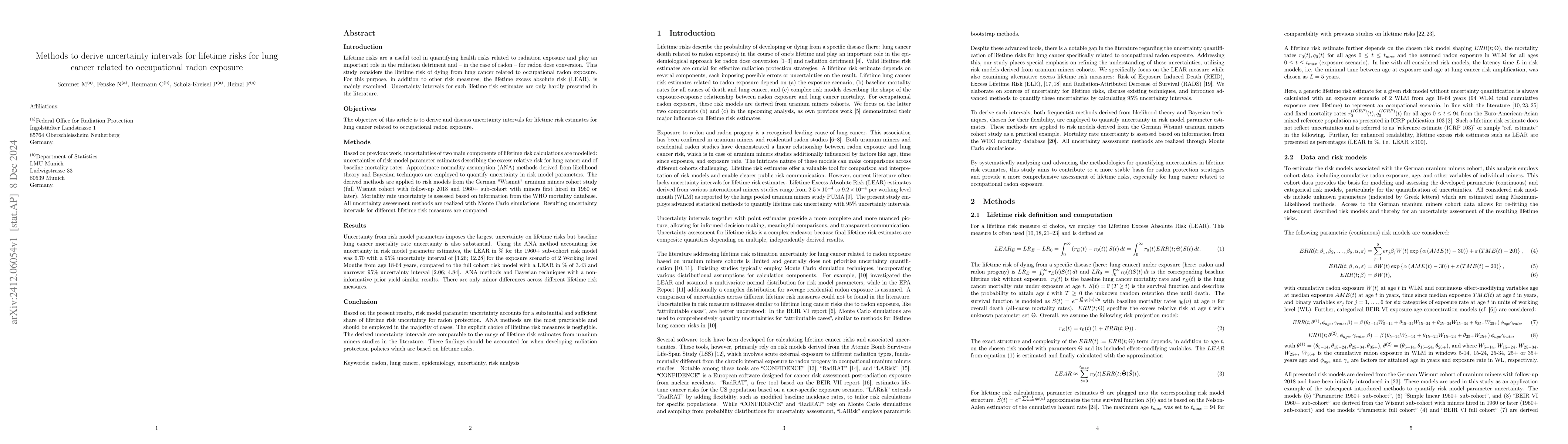 Thumbnail for Methods to derive uncertainty intervals for lifetime risks for lung
  cancer related to occupational radon exposure